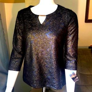 🏷JM Collection Black/Gold Jacquard Blouse - SP